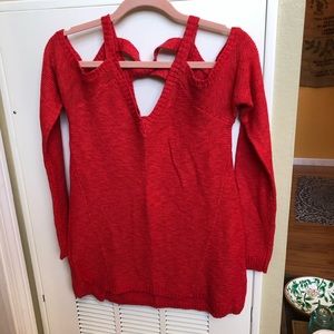 Skies Are Blue Red Cold Shoulder Sweater